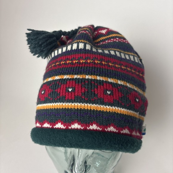 Turtle Fur Winter Hat Beanie Ski Cap Tassel Colorful Pattern Small flaw*** - Picture 1 of 7